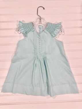 Classic Light turquoise Smocked Flutter-Sleeve Kids Dress